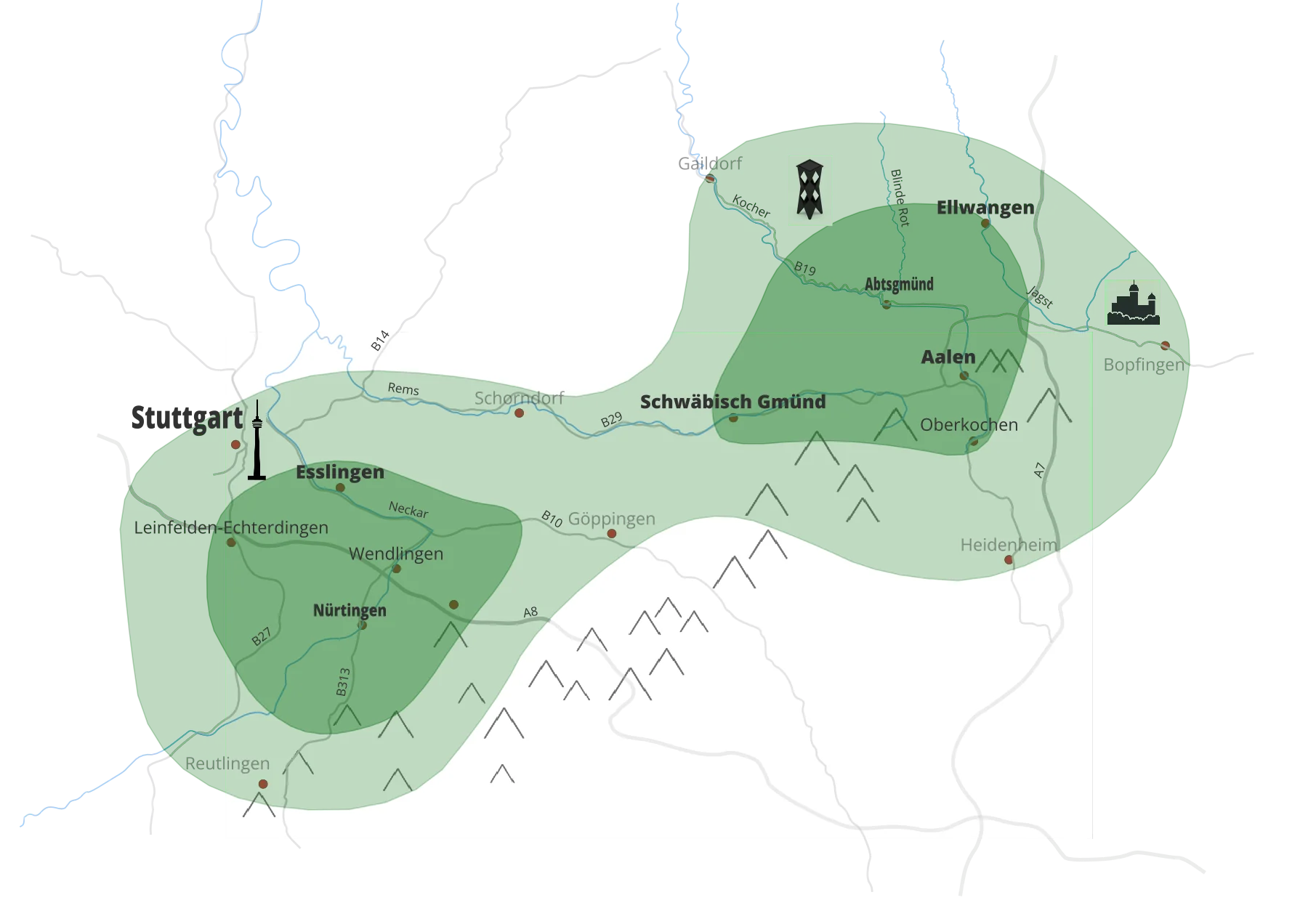 Karte des Einsatzgebiets von Baumarbeiten Kommander